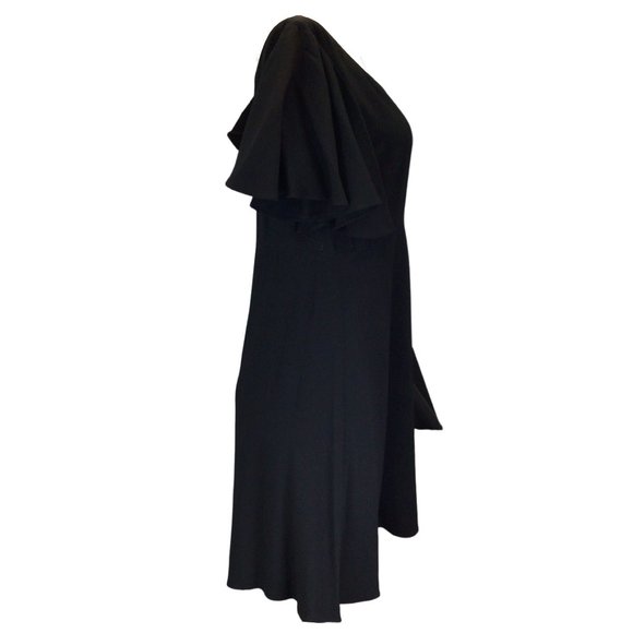 SAINT LAURENT BLACK RUFFLED CREPE MINI DRESS - Picture 2 of 6